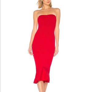 Red bodycon ruffle hem dress